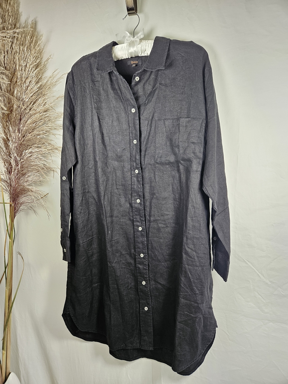 Quince 100% European Linen Shirt Dress Black Medium M Lagenlook Minimalist